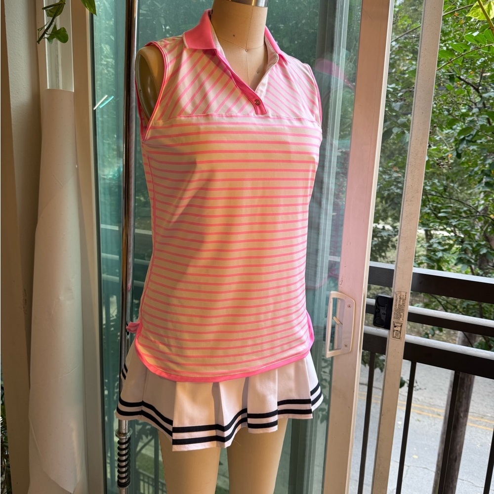 Lady Hagen Sleeveless Pink Stripe Golf Polo – Size M